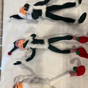 Annalee 3 Elves (22” & original tags - forest elf, green/white candy stripe elf